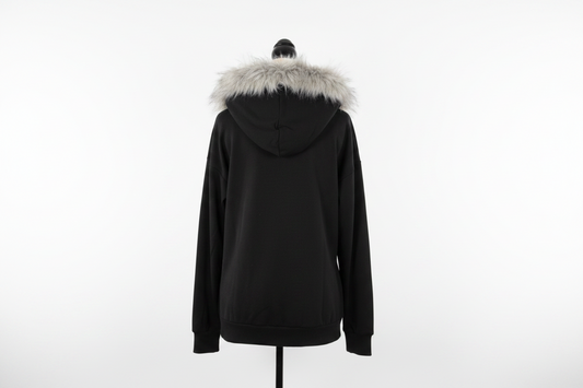 Black Hoodie With Grey Faux Fur