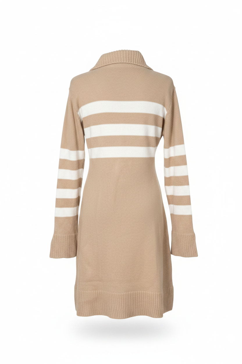 Tan and  White Sweater Dress