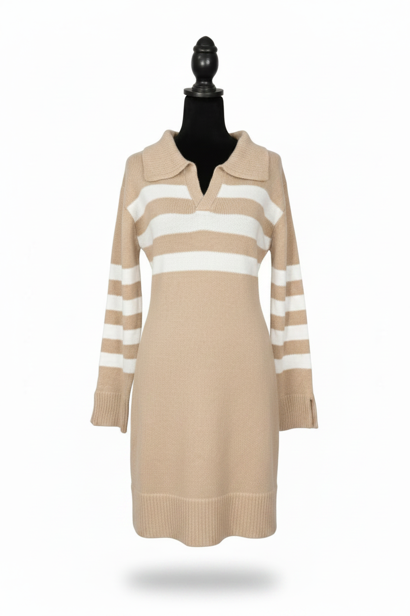 Tan and  White Sweater Dress