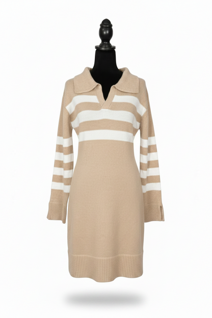 Tan and  White Sweater Dress