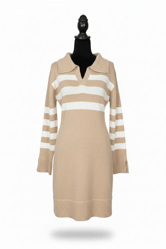 Tan and  White Sweater Dress